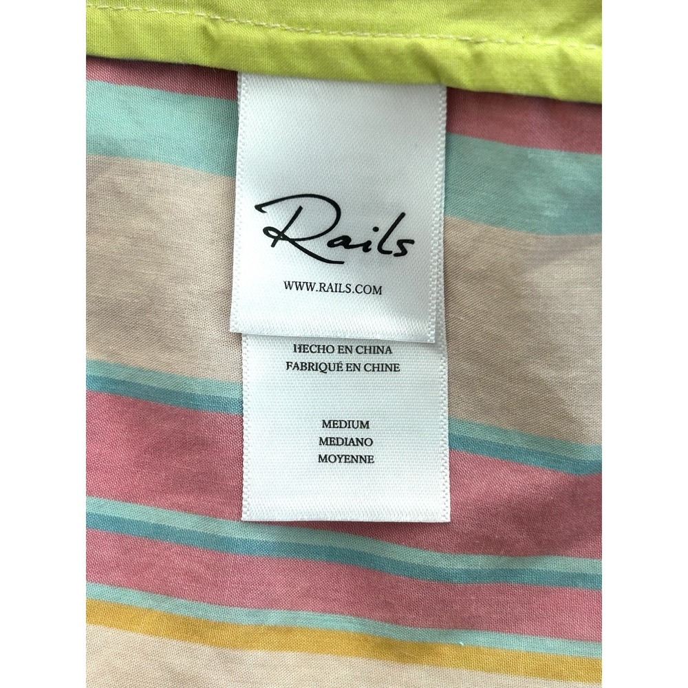 Rails Carmen Mini Dress Guava Rainbow Stripe Tier Sundress Medium Smocked Waist - Picture 14 of 16
